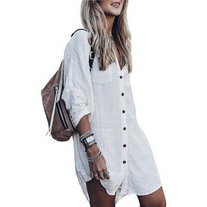 Women’s Swimsuit Cover up, Silky Button Down Shirt Midi Dress Kimono, Summer